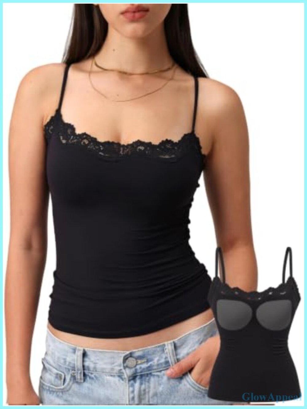 Double Lined Lace Trim Crop Tank Top Fitted Going Out Cami